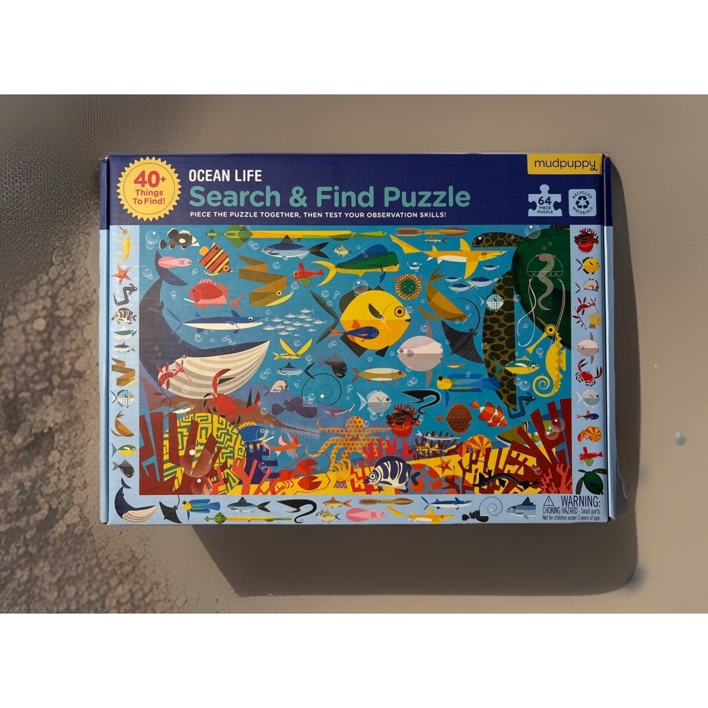 Mudpuppy "Ocean Life Search & Find" 64pc Puzzle 23x15 Find 40 items! COMPLETE